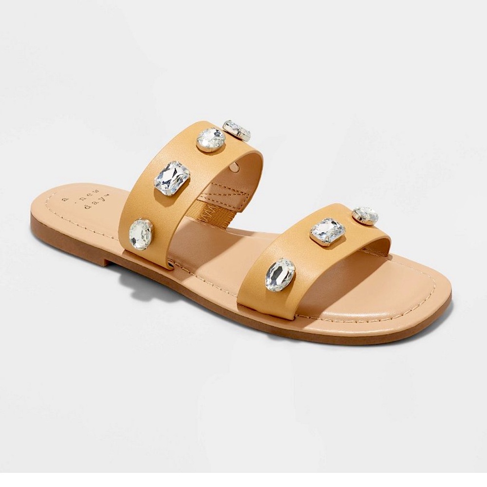 A New Day Brit Embellished Double Strap Sandals in Tan